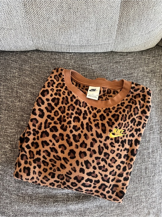 Nike Tops - Nike Leopard-Print Crewneck Sweatshirt in Brown and Black with Yellow Logo